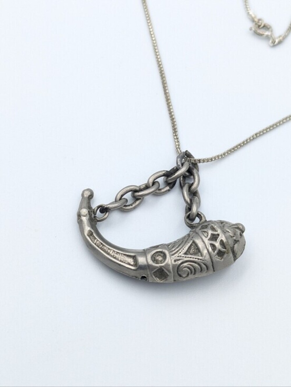Antique Victorian Cornucopia / Horn pendant on vintage chain necklace